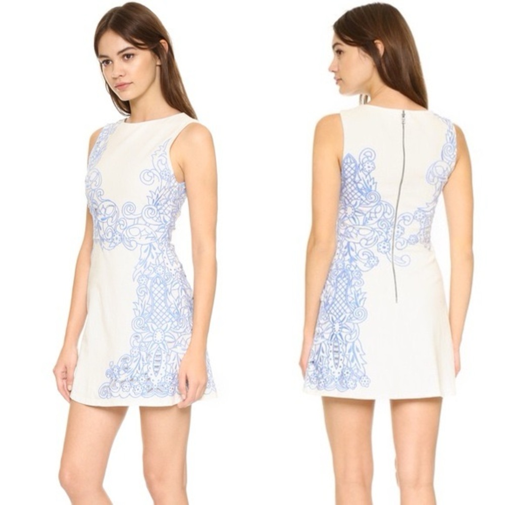 Alice + Olivia ‘Malin’ Blue and White Embroidered Cutout Mini Dress - Size 4
